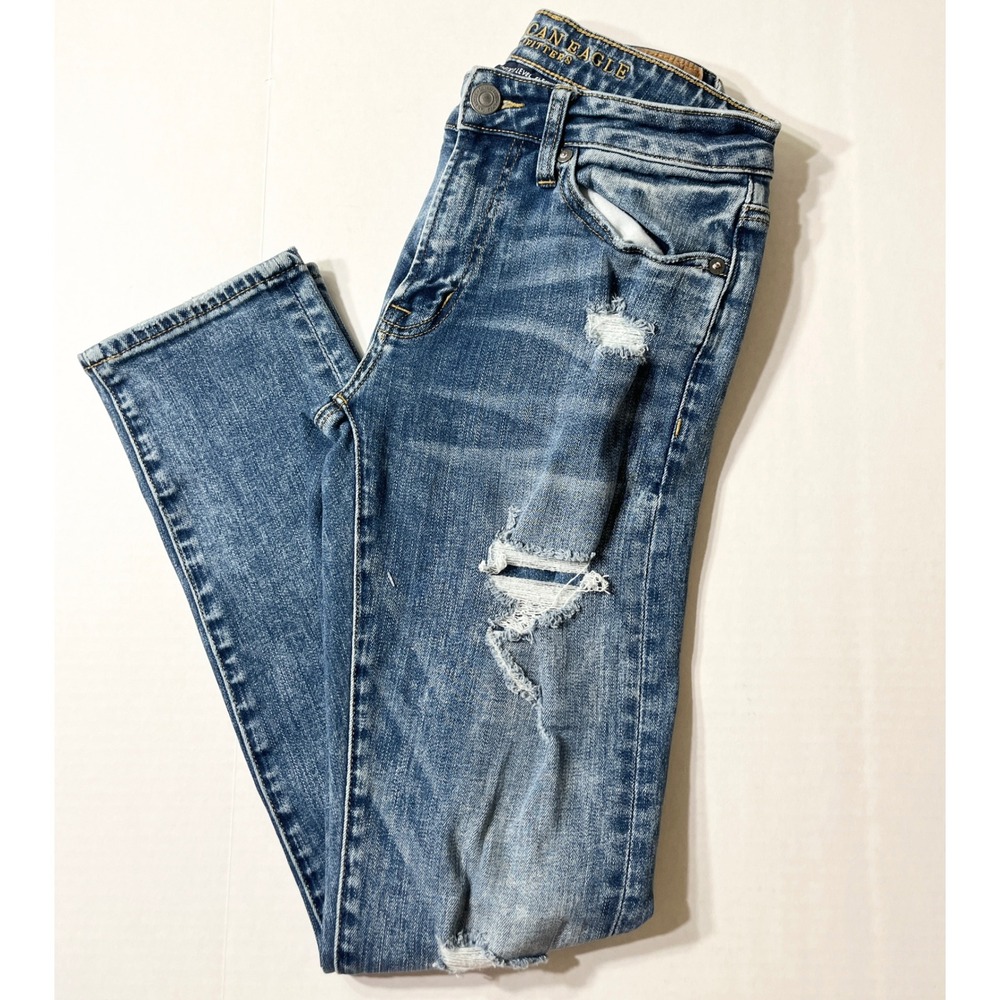 American Eagle Jeans Men's 28x30 Blue Slim Distressed Ripped Ne(x)t Level Flex